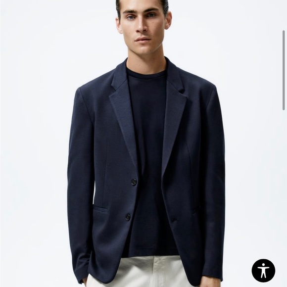 Zara Man Navy Blue STRETCH BLAZER Size Medium EUC - Picture 1 of 11